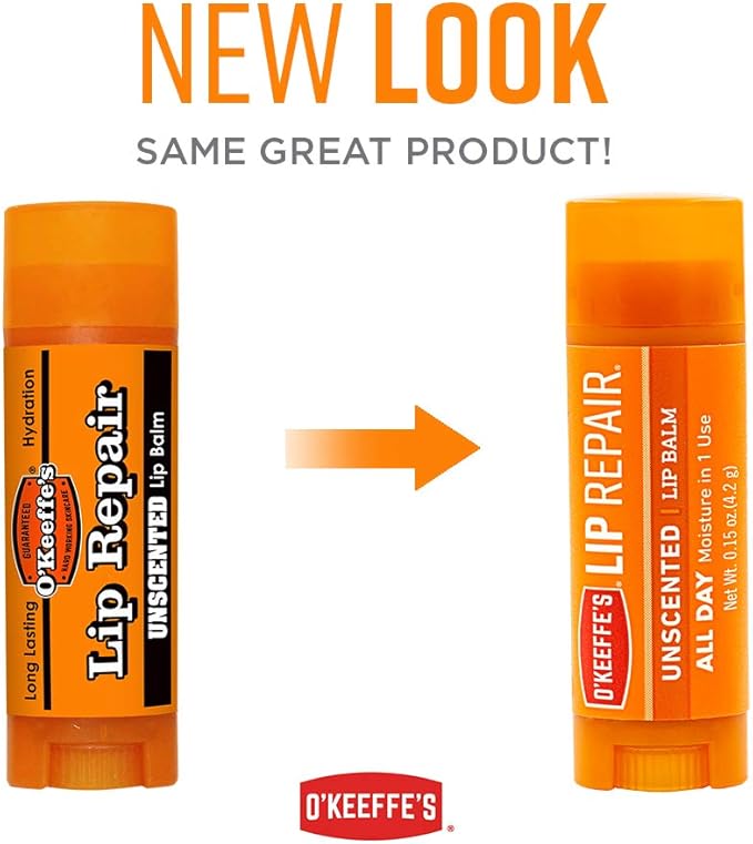 O'Keeffe's Unscented Lip Repair Lip Balm for Dry, Cracked Lips, Stick, (Pack of 9)