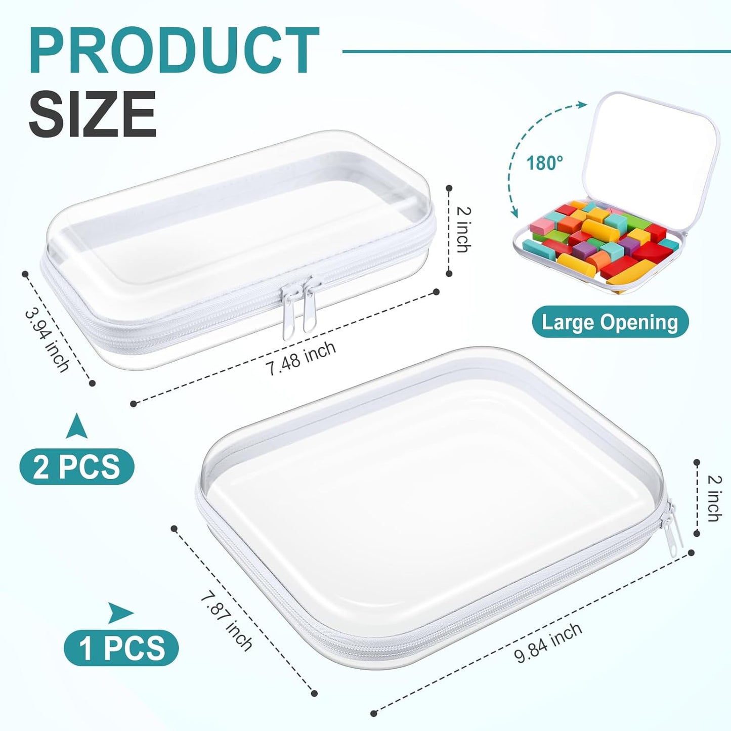 Hoolerry 3 Pcs Clear Hard Zipper Case Plastic Pouch Transparent Hard Case Clear Makeup Bag Portable Travel Organizer Bin for Cosmetics, Building Blocks, Puzzles(White,Mss)