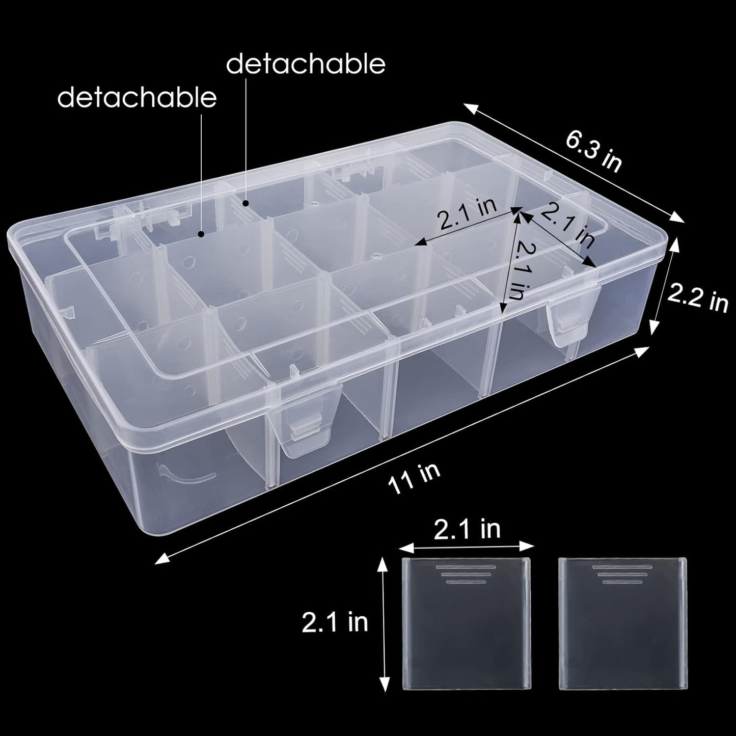 15 Large Grids Plastic Organizer Box with Dividers, Clear Compartment Container Storage for Washi Tapes Beads Crafts Jewelry Fishing Tackles, Size 11 x 6.3 x 2.2 in