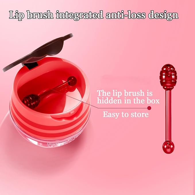 Bee Lip Balm Honey Pot, 2 PCS Honey & Strawberry Lip Sleeping Mask Hydrating Propolis Lip Balm with Stick, Prevention Dry and Cracked Lip Scrubs Reduces Lip Wrink (Honey+Strawberry)