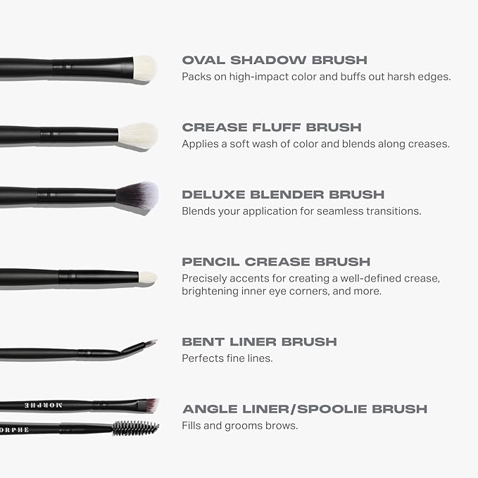 Morphe Eye Stunners Brush Set - 6 Piece Eyeshadow Brush Set - Lining, Blending & Angled Eyeshadow Brushes - Made with Natural & Synthetic Bristles and Includes Makeup Brush Case (6 Count)