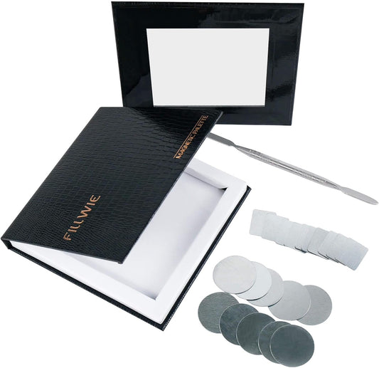 Small Empty Magnetic Makeup Palette with Mirror, Spatula, 20 Metal Stickers, Suitable for Eyeshadow Lipstick Blush Powder Highlighter and Contour (Black, Small)