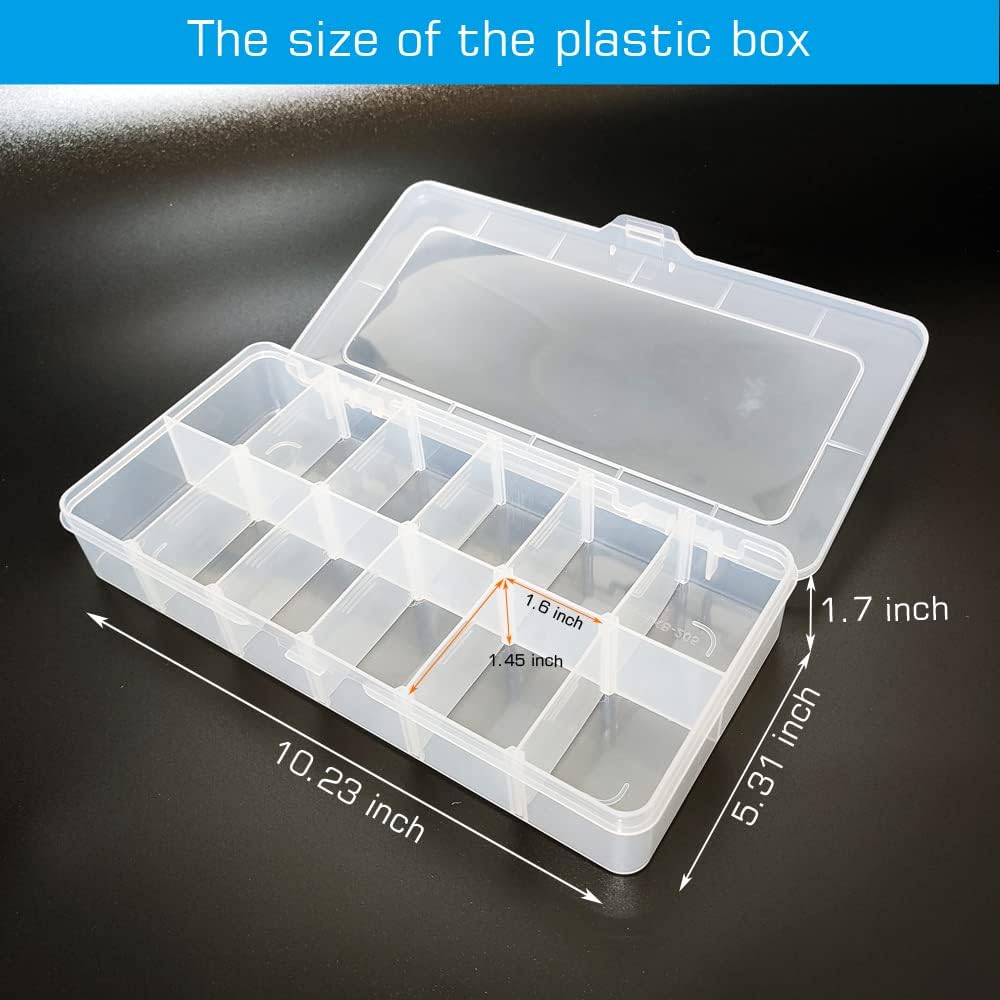 Large Clear Organizer Box,12 Grids Tackle Box with Removable Dividers for Bead Organizer Small Parts,Crafts （Size10.23 x 5.31 x 1.7in