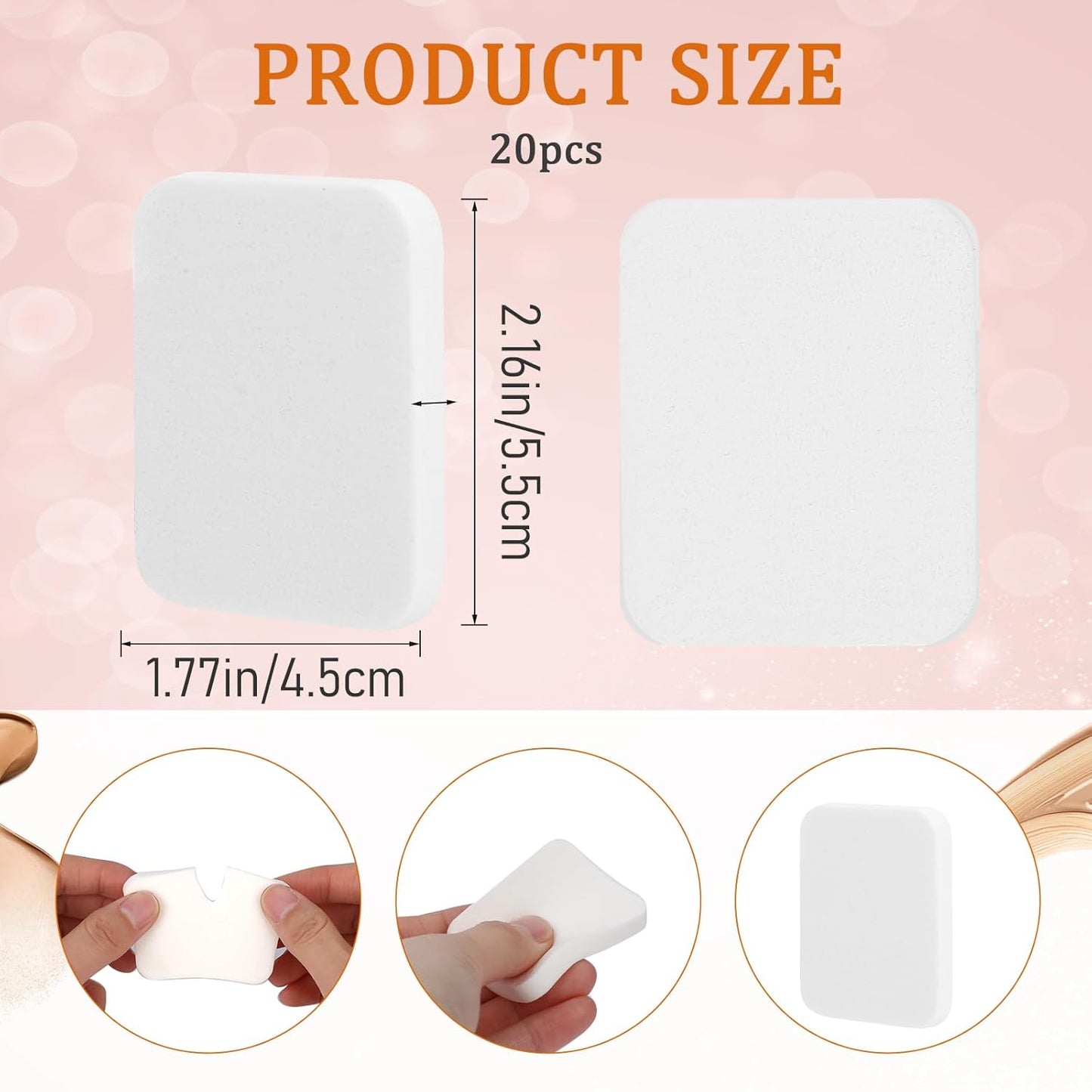 20Pcs White Makeup Cosmetic Sponge Square Make Up Facial Face Soft Sponge Cosmetic Puff Women Lady Beauty Makeup Foundation Powder Puff for All Skin Types Wet and Dry Dual Use