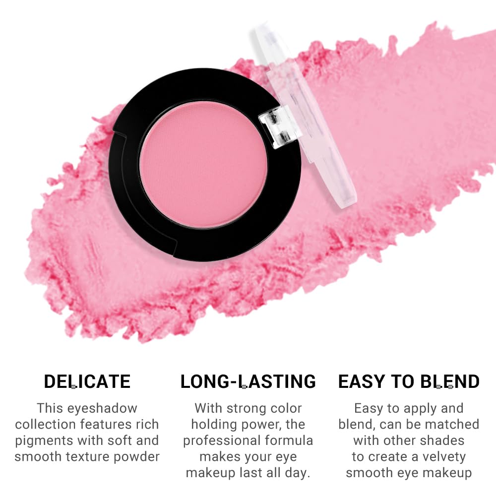 Monochrome Pressed Eyeshadow, Matte Pink Waterproof Neutral Powde Mini Eyeshadow, sombras para ojos, Talc, Paraben & Cruelty Free (C09#Matte Pink)