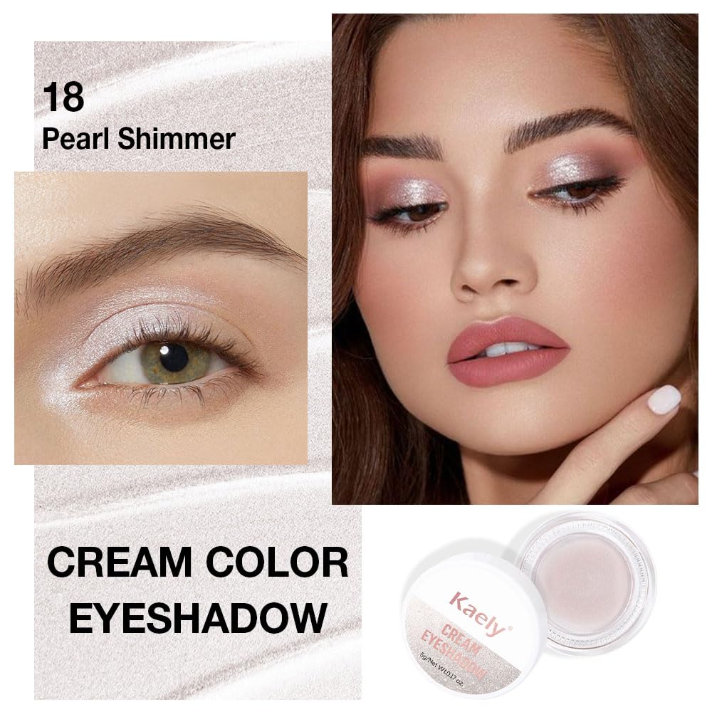 evpct Single Cream Eye Shadow Palette Pot Makeup for older Women, Pearl White Shimmer Glitter Metallic Monochrome Cream to Powder Eyeshadow Palette Eye Brightener, High Pigment Waterproof Blendable