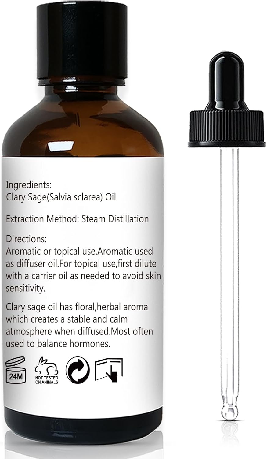 Clary Sage Essential Oil 1 oz-100% Pure & Undiluted Clary Sage Oil for Diffuser, Skin, Massage, DIY