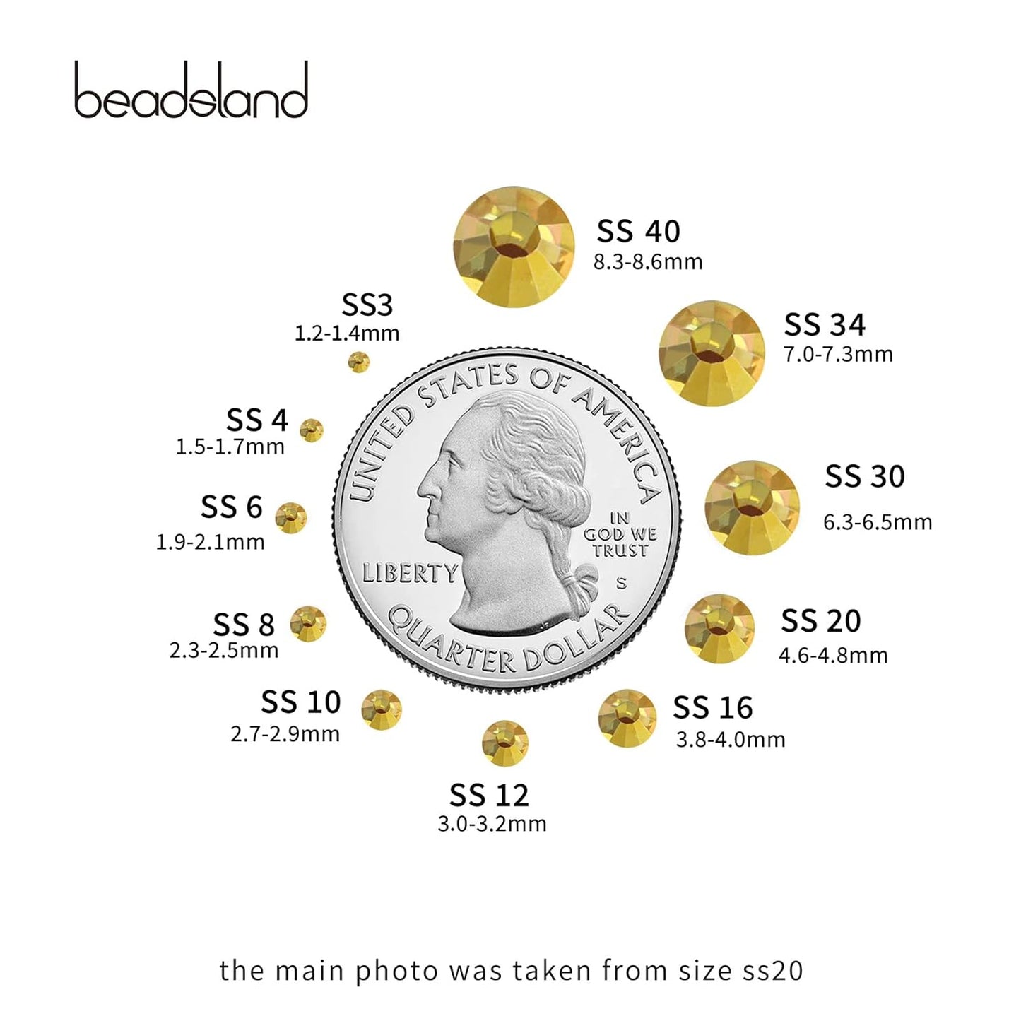 Beadsland 2880pcs Flat Back Crystal Rhinestones Round Gems for Nail Art and Craft Glue Fix,Metal Sunlight,SS4,1.5-1.7mm