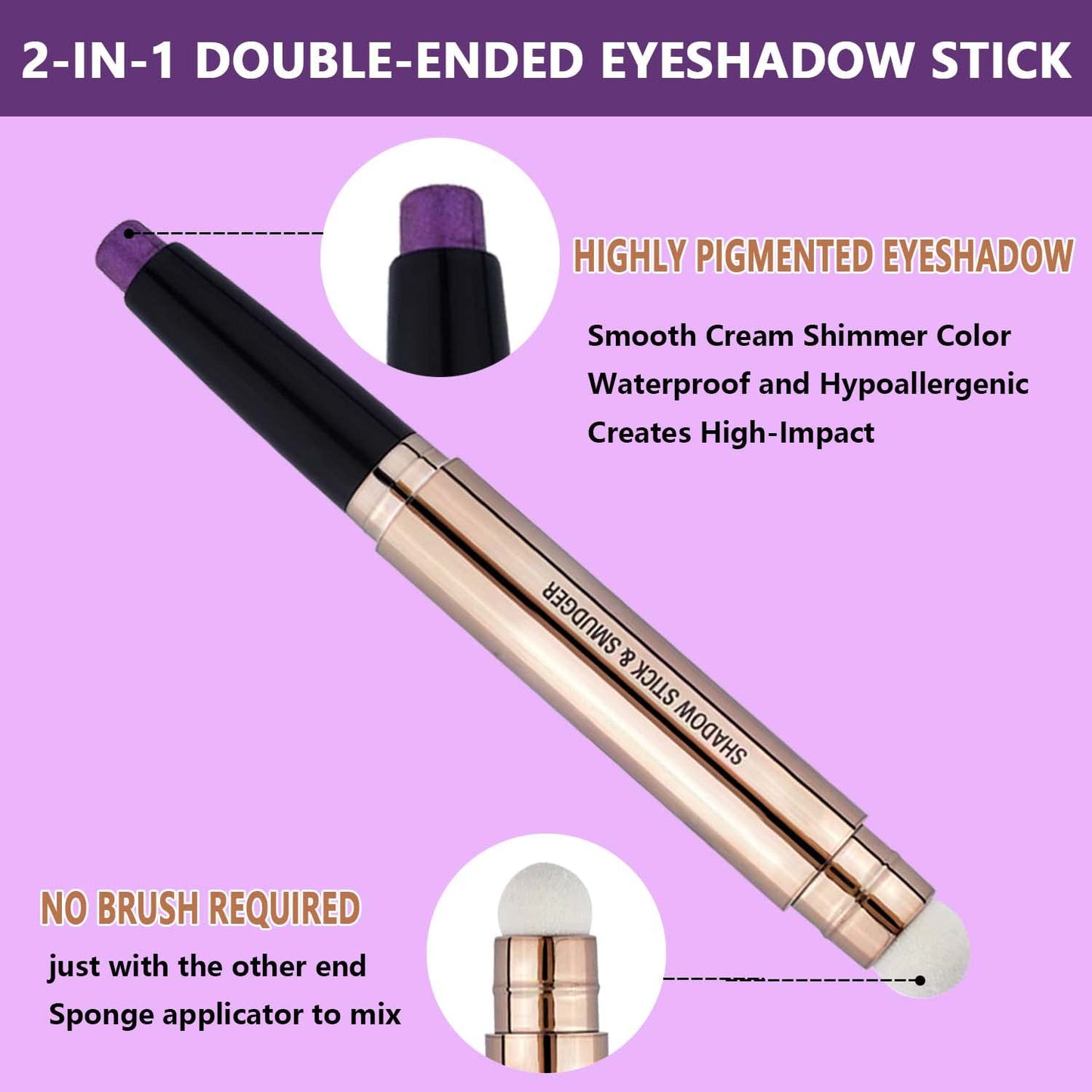Purple Eyeshadow Stick, Cream Smooth Shimmer Eyeshadow Pencil Makeup, Hypoallergenic Waterproof Long Lasting Eye Shadow Highlighter Stick Create Multi-Dimension Eyes Look(Violets Shimmer #08)