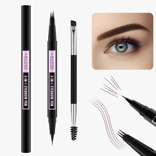LAVONE Eyebrow Pencil, 2-In-1 Waterproof Eyebrow Pen, with 3 Tip Microblading Eyebrow Pen and Ultra-Precise Brow Pencil, Dual-ended Eyebrow Brush, for Eyebrow Makeup - Dark Coffee