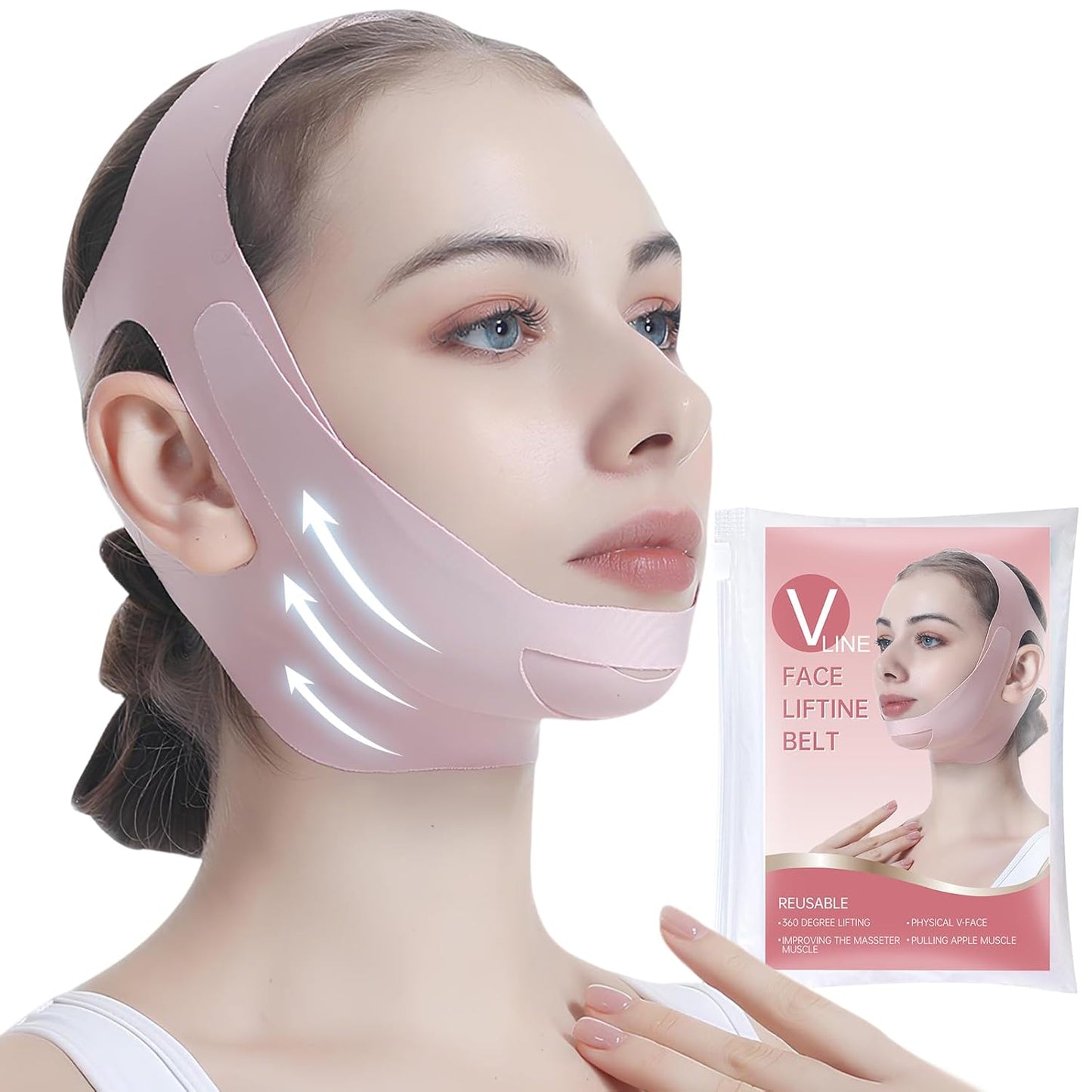 Facial Lifting Belt - V Line Lifting Mask Chin Strap,Face Lift Tape with Adjustable Straps, V-Shaped Double Chin Reducer, 3D Contoured Design for Facial Shaping,Jawline Shaper and Sleeping