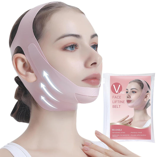 Facial Lifting Belt - V Line Lifting Mask Chin Strap,Face Lift Tape with Adjustable Straps, V-Shaped Double Chin Reducer, 3D Contoured Design for Facial Shaping,Jawline Shaper and Sleeping