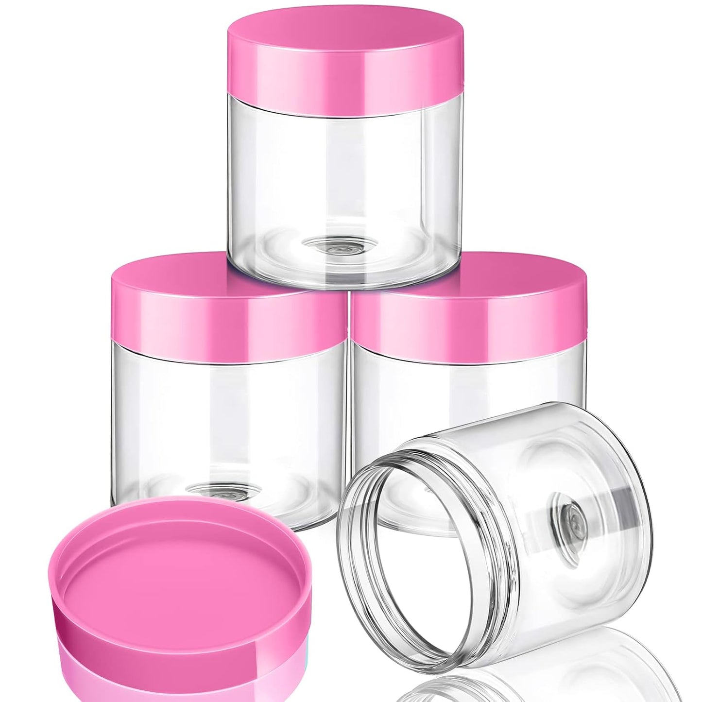 Patelai 4 Pieces Round Wide-mouth Leak Proof Plastic Container Jars with Lids for Travel Storage Makeup Beauty Products Face Creams Oils Salves Ointments DIY Making(2 Ounce,Pink)
