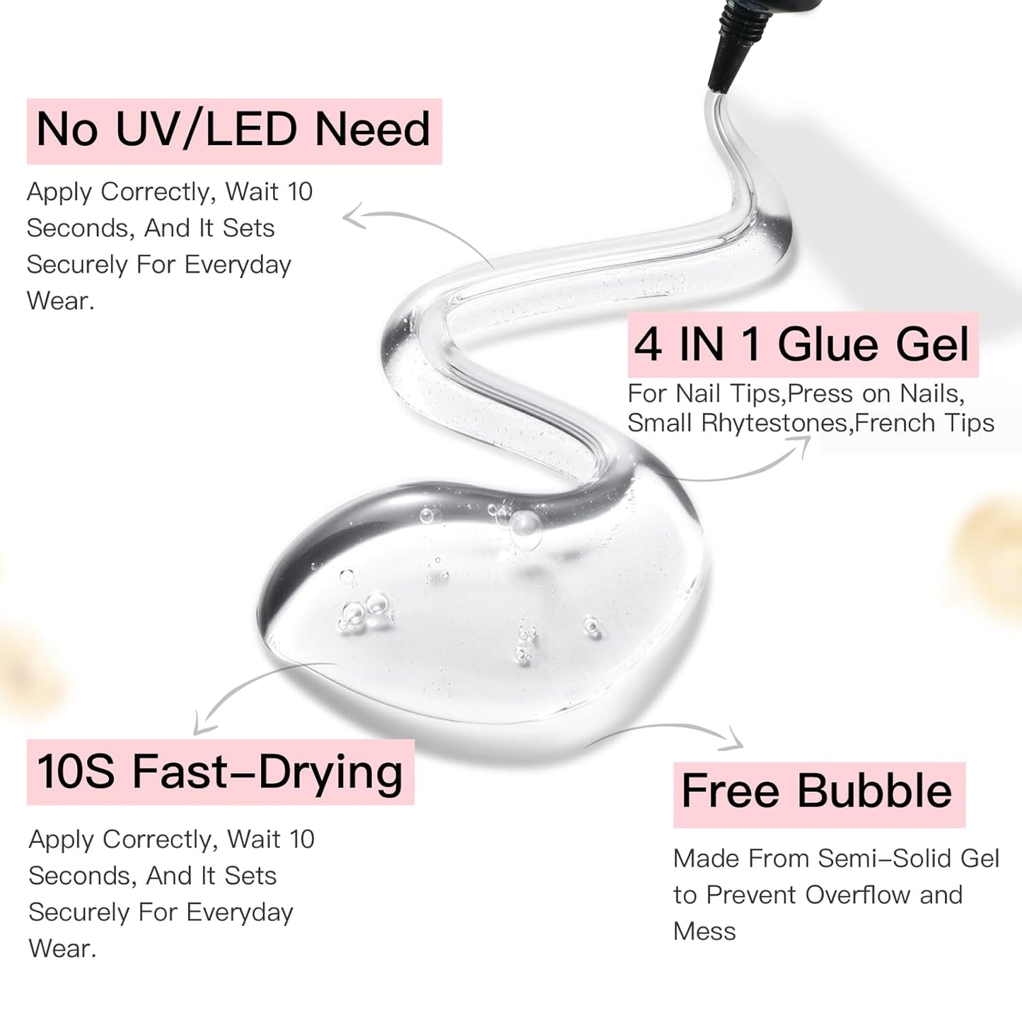 Curvlife Upgraded Super Strong 10g Semi Solid Nail Glue, 2pcs Best Soft Gel Nail Glue for Press on Nails - No UV Light Needed, Long Lasting