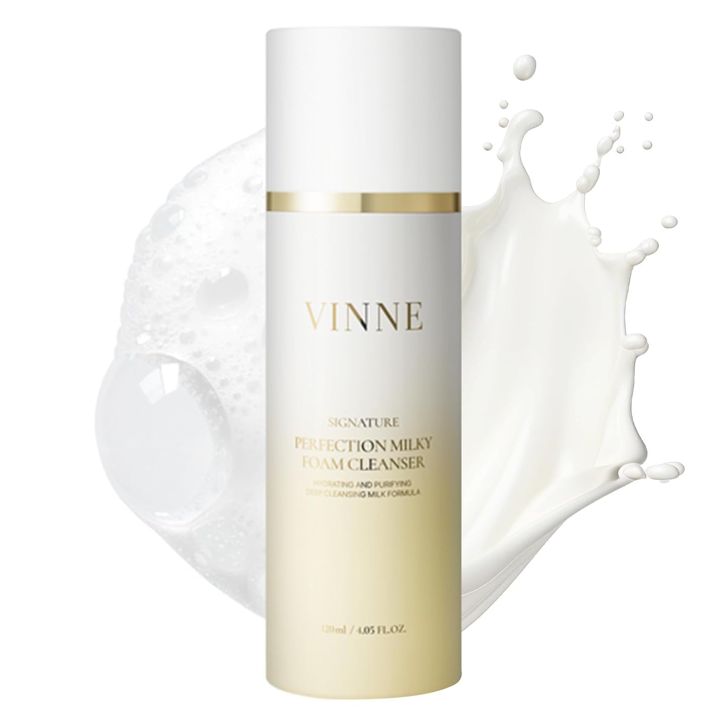 VINNE Signature Milky Foam Cleanser – 3-Step Milk-Oil-Foam Korean Facial Cleanser w/LHA+PHA & 17 Active Ingredients – Oil & Water-Based Dual-Action Face Wash (4.05 fl. oz)