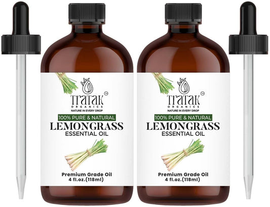 Lemongrass Essential Oil, 100% Pure and Natural Oil with Premium Glass Dropper, Undiluted Essential Oil for Aromatherapy, Diffuser, Humidifier, Oil for Skin & DIYs, Huge 4 fl oz (Pack of 2)