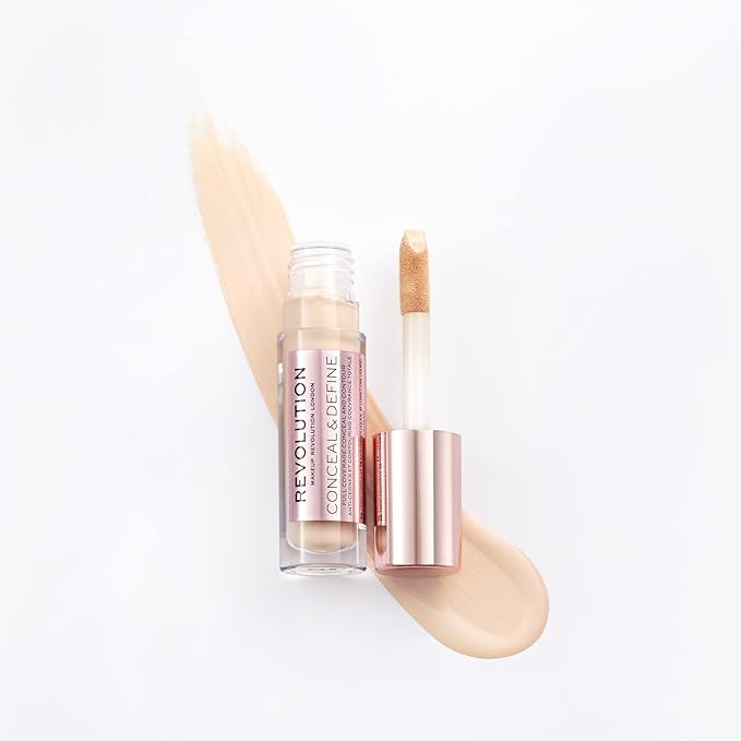 Makeup Revolution Conceal and Define Concealer, Full Coverage & Matte Finish, C2.5 for Fair/Light Skin Tones, Vegan & Cruelty-Free, 0.7 Fl Oz