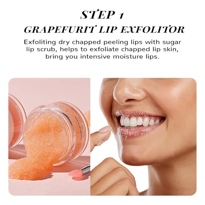 ANAIRUI Lip Mask Set, Lip Exfoliator Scrub & Moisturizer,Grapefruit Lip Care Kits With Lip Sleeping Mask & Sugar Lip Scrub, Lip Overnight Plumper Set for Dry, Chapped Lips