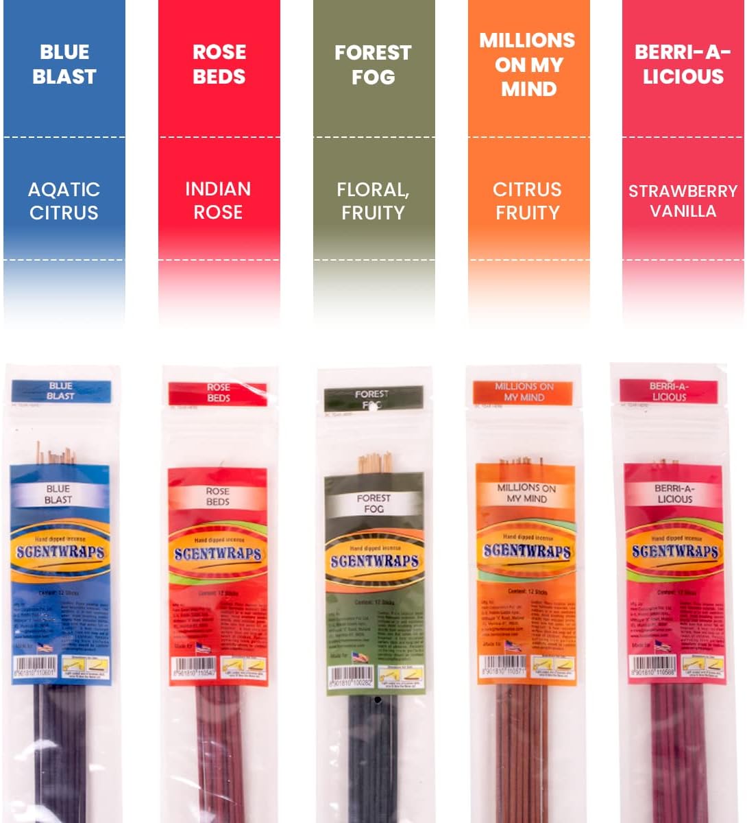 Hem Incense Sticks -10 Scents Veriety Pack 12 Sticks Each-11 Inches, 120 Total Stick- with Natural Inscent Holder, Aromatic Assorted Hand Dipped Insense-Sticks