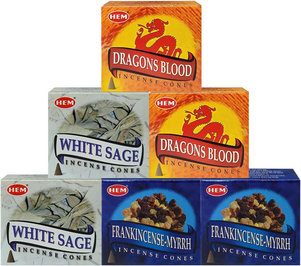 Dragons Blood White Sage Incense Cones & Holder Bundle Variety Pack from Hem Trumiri Insense Inscents Insencents Insence