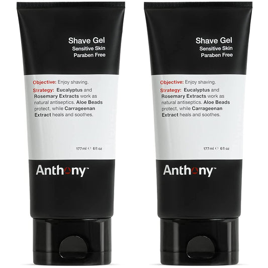 Anthony Shave Gel for Sensitive Skin – Non-Foaming, Soothing Shaving Cream for Men and Women. With Aloe Vera Beads, Eucalyptus, Rosemary and Carrageenan Extract - 6 Fl Oz (2 Pack)