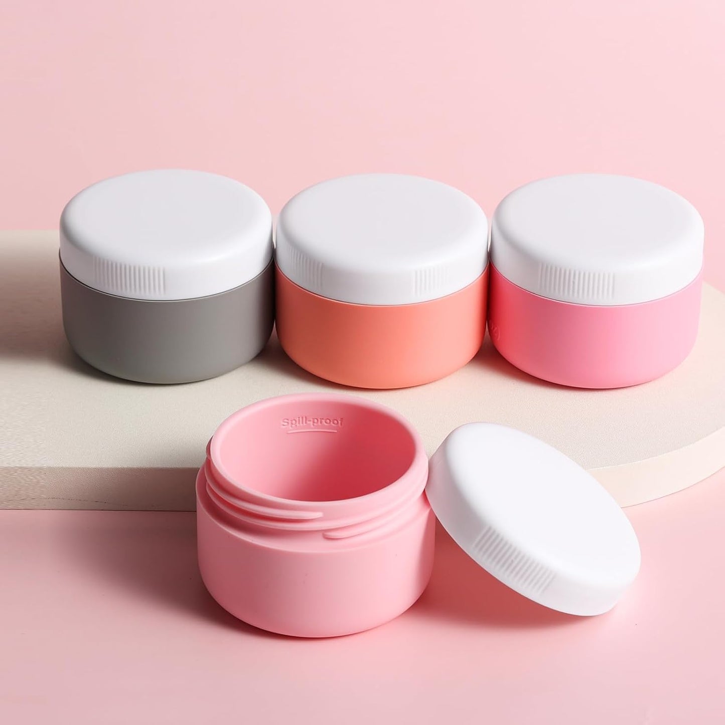 Travel Containers for Toiletries, Silicone Cream Jars BPA-Free, Leak-proof 2oz Travel Size Containers, Portable Size Silicone Jars with Lid for Cosmetic Face Hand Body Cream (4 Pack)