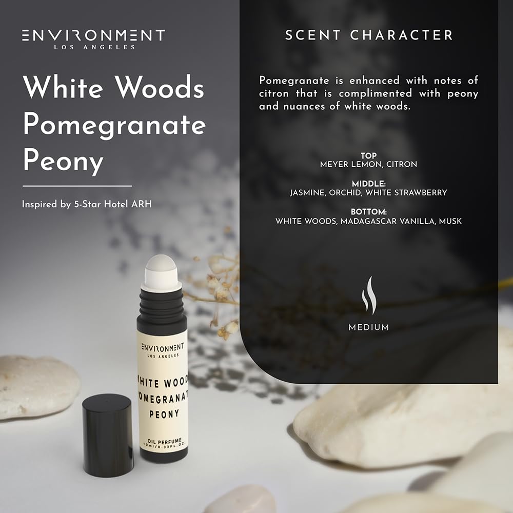 ENVIRONMENT Inspired by 5-Star Hotels ARH 10ml Roll-on Perfume (White Woods | Pomegranate | Peony) Body Oil Fragrance, Roll On Oil, Body Fragrance for Women & Men, Luxury Scents, Vegan & Cruelty-Free