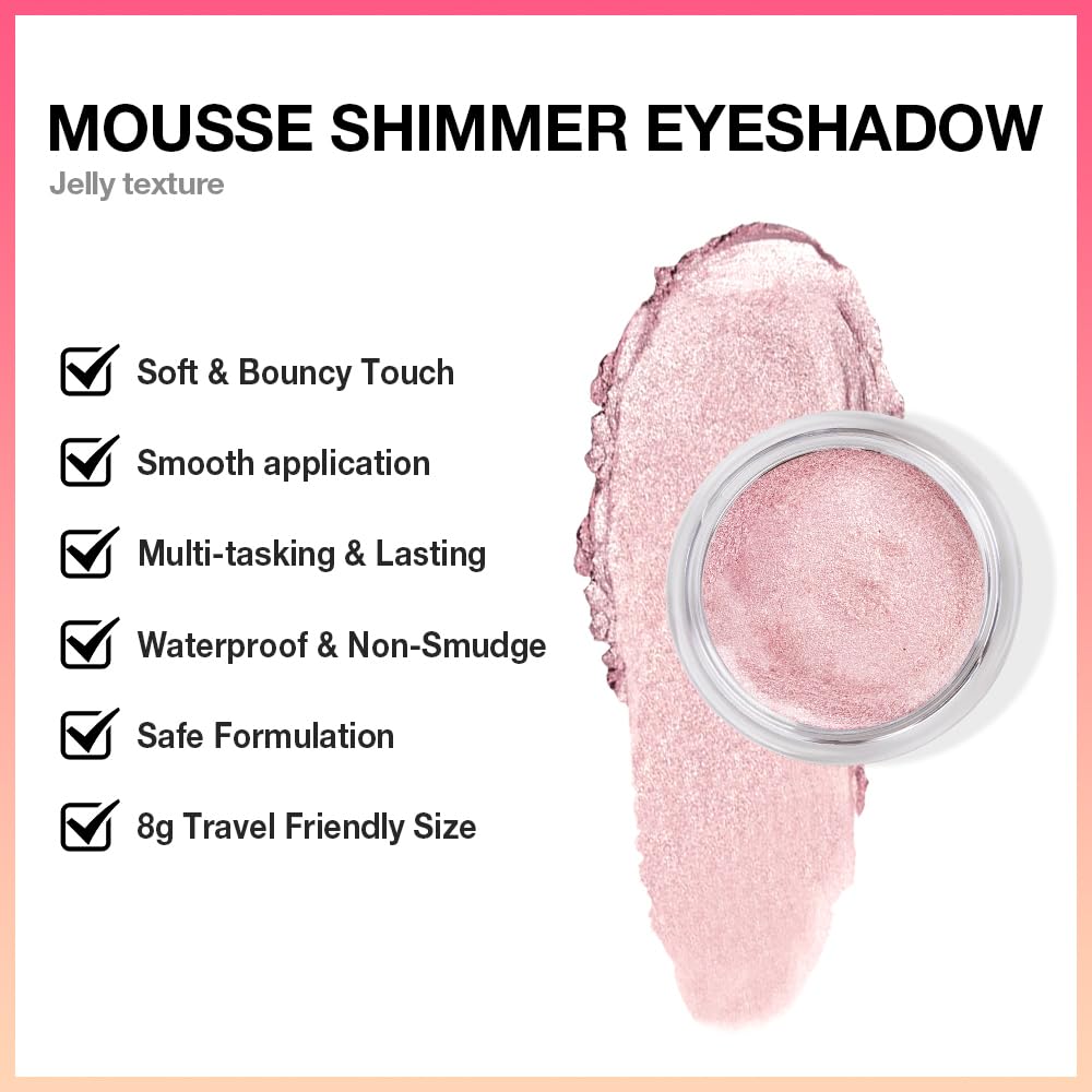 Cream Glitter Pale Pink Shimmer Metallic Eyeshadow Palette Makeup, Natural Single Mini Instant Holographic Eyeshadow For Women, Sombras Crema Para Ojos, Talc, Paraben & Cruelty Free