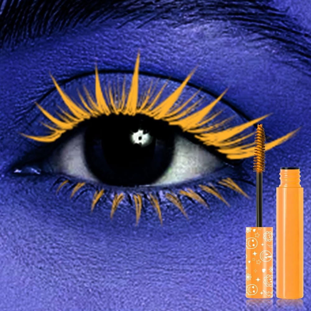 6 Colors Fluorescent Mascara, Glow Colored Mascara, Parties, Weddings, Stage Use, Party Night, Halloween Christmas Parties, High Pigmented, Apply to Eyelashes/Eyebrows/Hair (Orange)