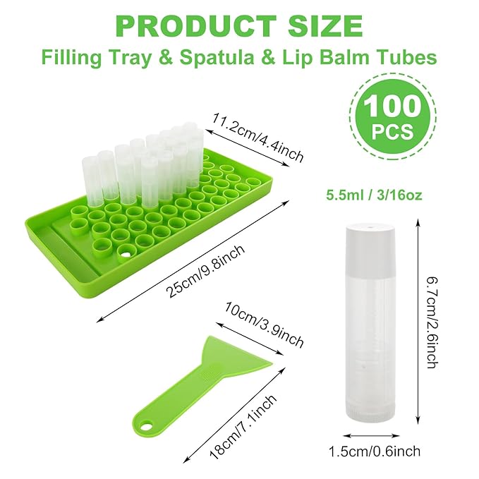 Lip Balm Tubes with Filling Tray and Spatula, 100PCS 5ml White Lip Balm Containers with White Caps, DIY Lip Care Balms Making Tray and Spatula for Women Girl Cosmetics Makeup
