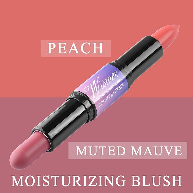 Dual-Ended Cream Blush Stick,Cream Blush Makeup Stick,Buildable Blush Stick for Cheeks Long Wearing,Easy Application,Lightweight Multi Stick,Plum & Peach