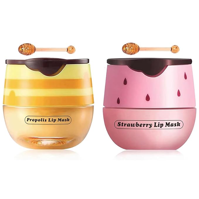 4 Packs Fruit Lip Balm Lip Mask, Moisturizing Lip Sleeping Mask, Hydrate Repair Prevent Dry Cracked Lip (Honey & Strawberry)