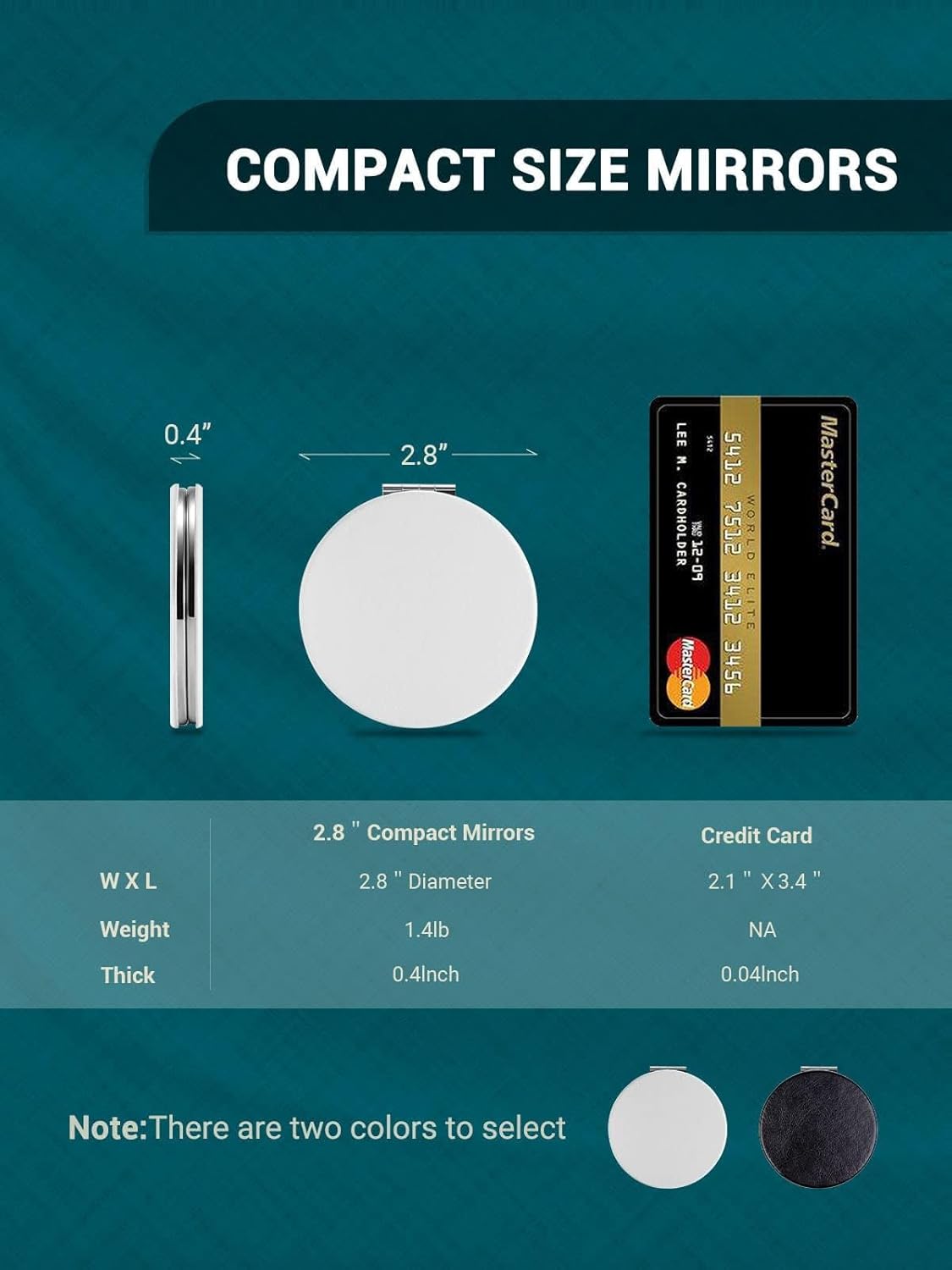 Compact Mirror Bulk, Set of 6 Round Double-Sided 1X/3X Magnification PU Leather 2.8" (White)