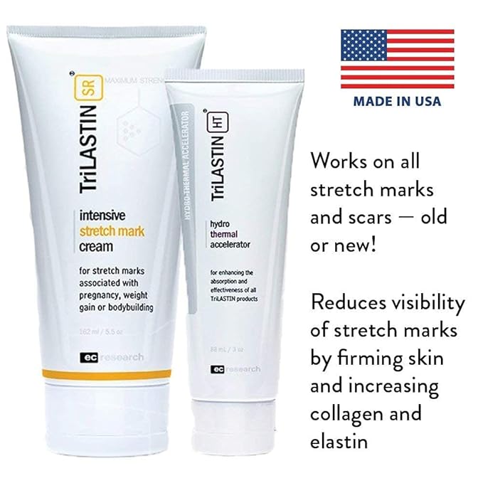 TriLASTIN-SR Intensive Stretch Mark Cream Bundle with Hydro-Thermal Accelerator (5.5 & 3 oz) | Fast-Acting Stretch Marks Cream with Absorption Enhancing Serum | Hypoallergenic & Paraben-free