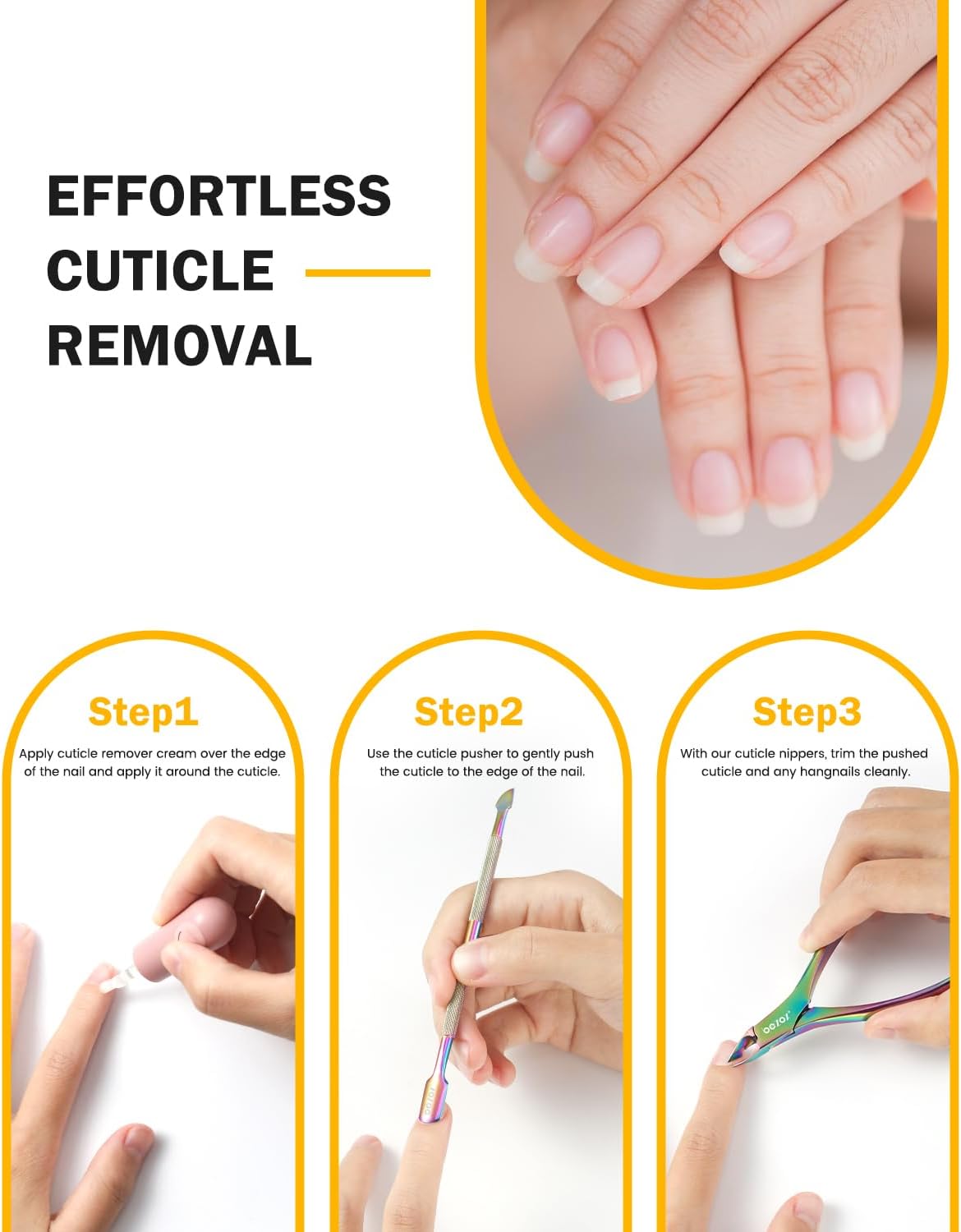 BEZOX Cuticle Trimmer with Pusher - Salon Quality Cuticle Clipper with Cuticle Pushers, Super Sharp Cuticle Cutters and Dual-End Nail Pushers Cuticle Stick, Professional Manicure Tools - Rainbow