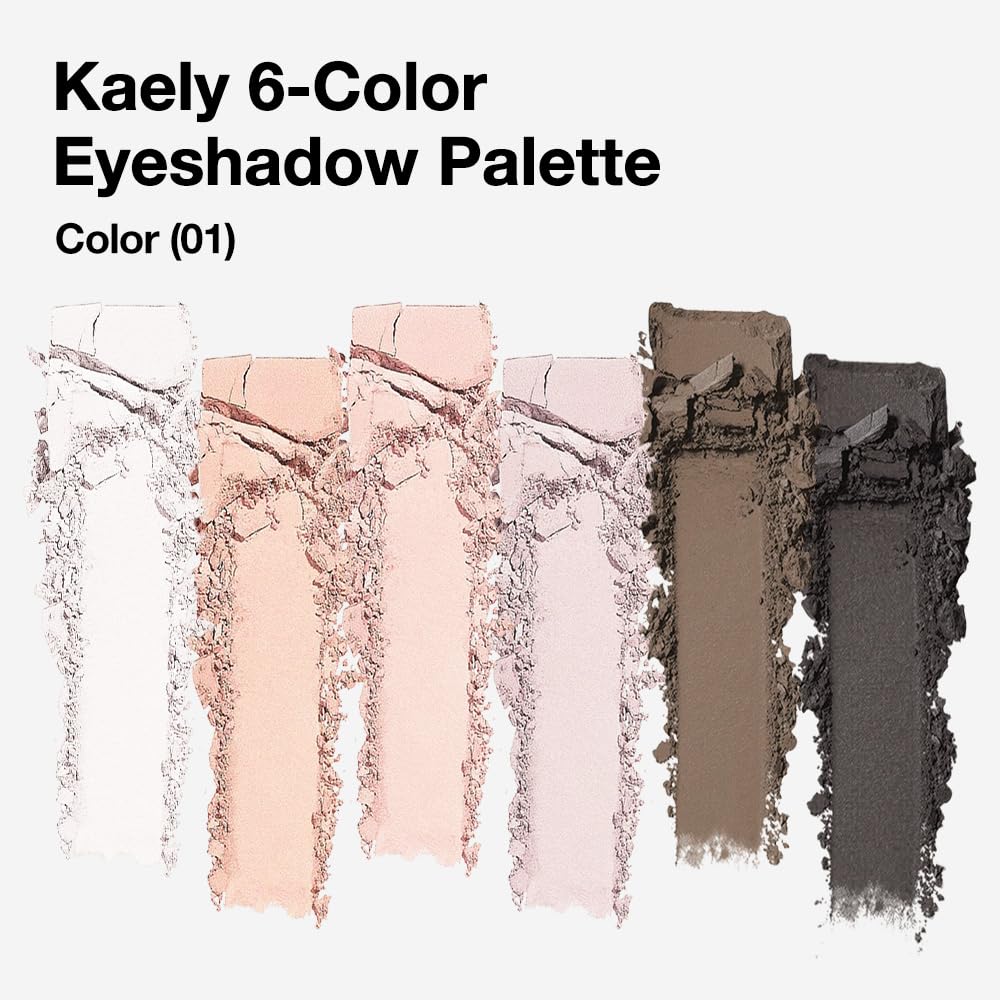 evpct 6 Colors Natural Eyeshadow Palette, White Nude Pink Taupe Dark Black Matte High Pigment Blendable Mini Travel Eyeshadow Palette Makeup for Older Women, Long Lasting Waterproof, Built in Mirror
