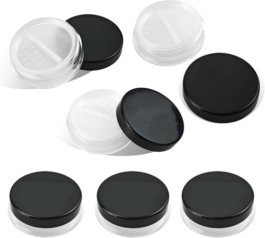 Nirvany 12Pcs 10ml Refillable Loose Powder Containers, Black Travel Makeup Jars with Rotating Sifter & Leakproof Screw Lids (12)