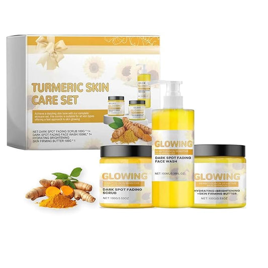 Turmeric Glow Combo Skincare Set, Turmeric Glow Face Wash Combo Set Include Glow Turmeric Face Scrub, Turmeric Facial Cleanser, Turmeric Face Cream, Moisturizer Skincare Sets for Women Men, 3PCS