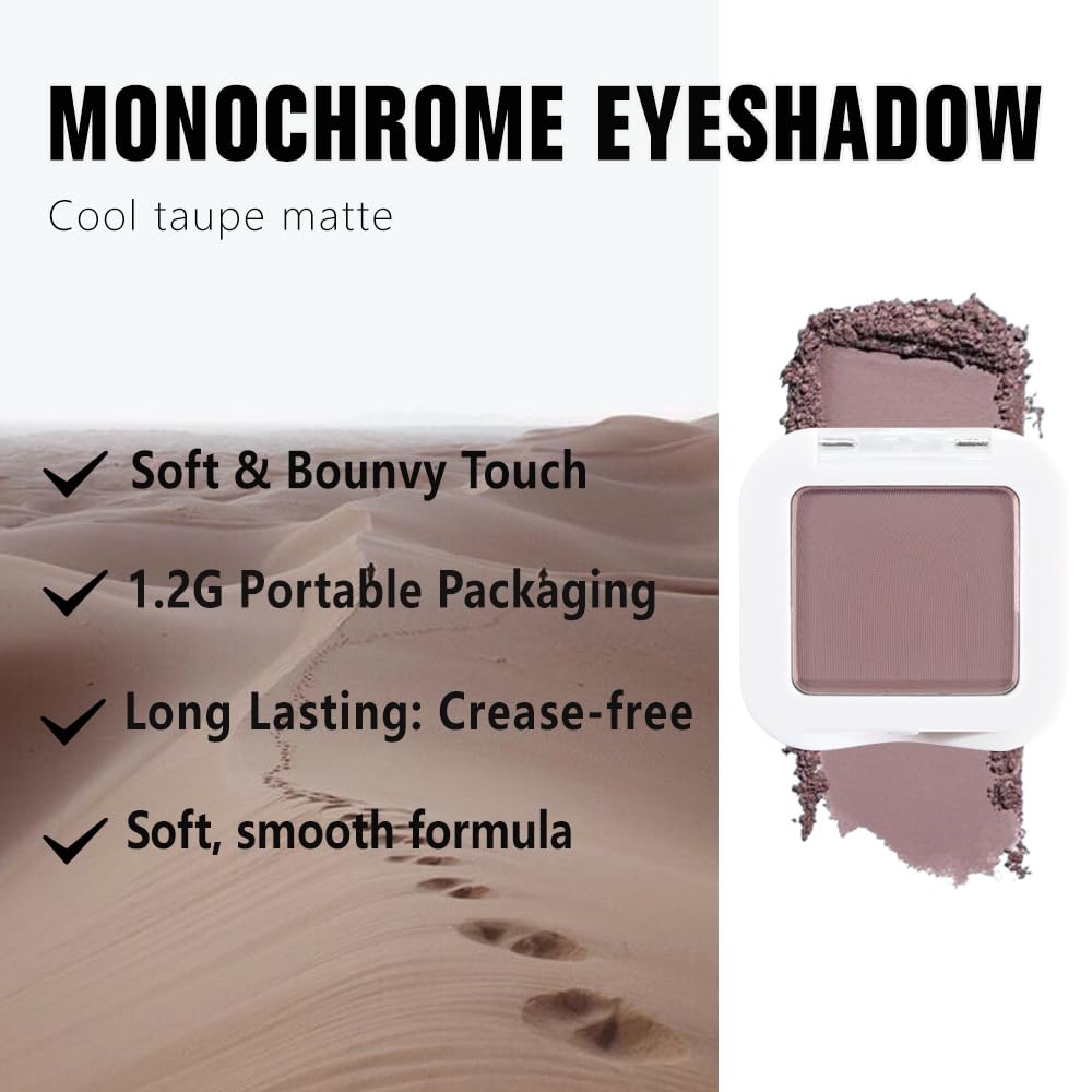 Matte Single Eye Shadow Palette Makeup, Matte Mauve Taupe Monochrome Eyeshadow For Old Women, Mini Single Pressed Pigmented Waterproof Sombras Para Ojos,Vegan, Talc, Paraben&Cruelty Free, 05