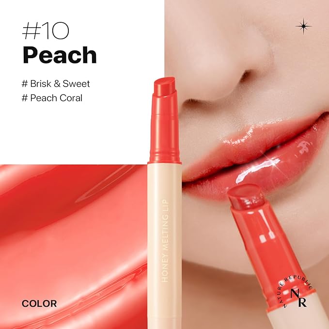 Nature Republic HONEY MELTING LIP 6-10 (10 PEACH) K-BEAUTY, Lip Plumper, Tint, Balm, Korean, Lip GlossCute, Glow
