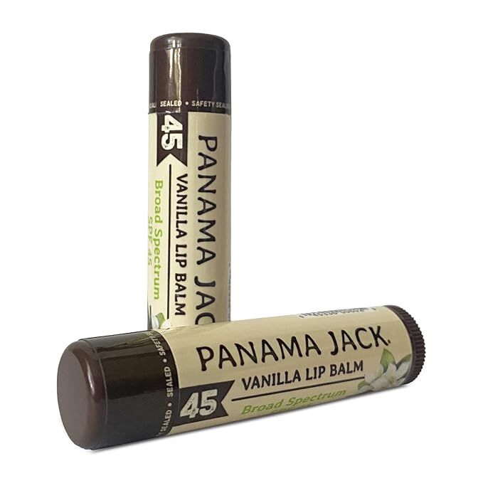 Panama Jack Sunscreen Lip Balm - SPF 45, Broad Spectrum UVA-UVB Sunscreen Protection, Prevents & Soothes Dry, Chapped Lips, Vanilla, Pack of 2