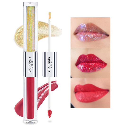 CHARMACY Multichrome Double Head Non-Stick Lip Gloss, Metallic Colourful Lip Glaze, Anti-transfer, Long Lasting Waterproof Liquid Lipstick Makeup (#04)