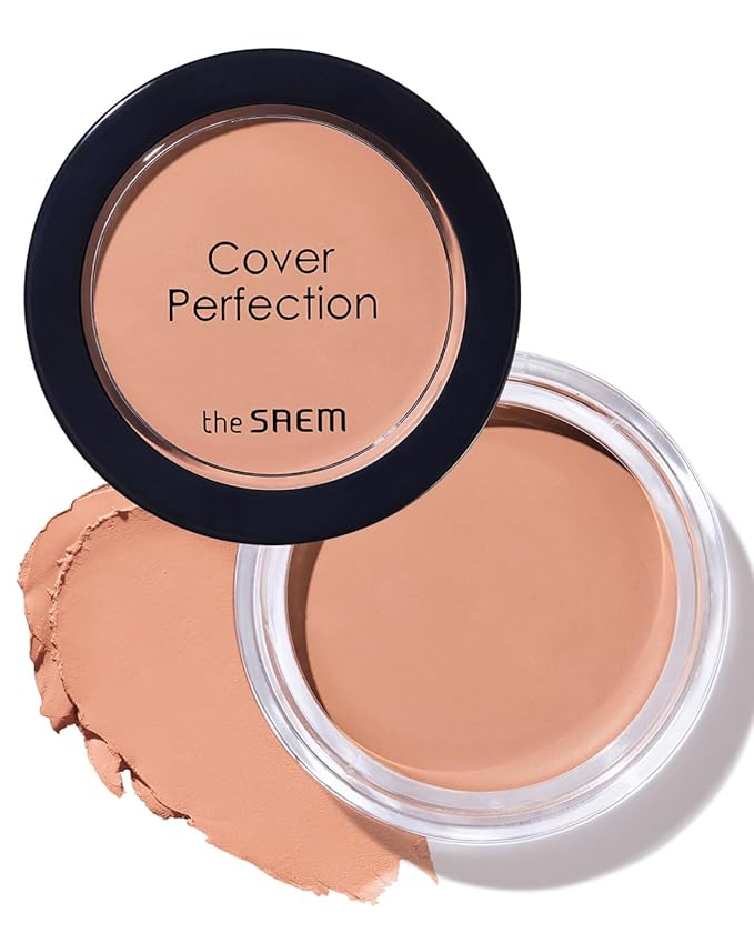 THESAEM Cover Perfection Pot Concealer #Peach Beige - High Adherence & Coverage Balm, Conceals Dark Circles, Corrects Dark Under Tones, Matte Finish Sebum Control for Oily and Combination Skin