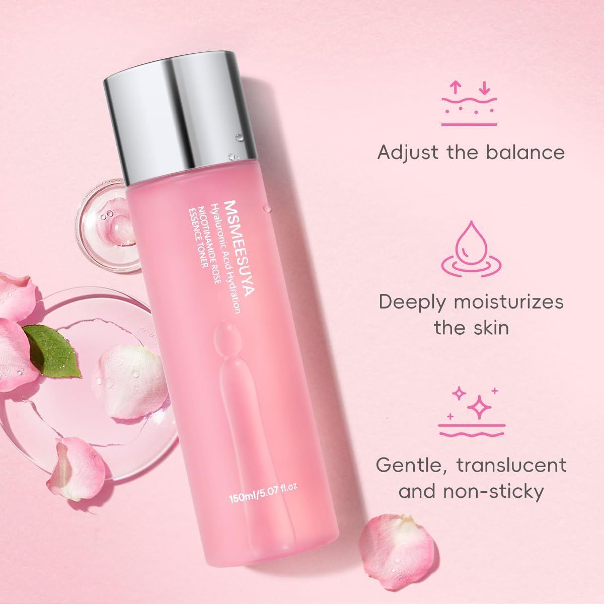 Nicotinamide Rose Essence Toner, with Rose Extract, Moisturizing, A Fresh and Delicate Feel, Alcohol-Free, Suitable for All Skin Types, 150ml/5.07 fl oz per Bottle.