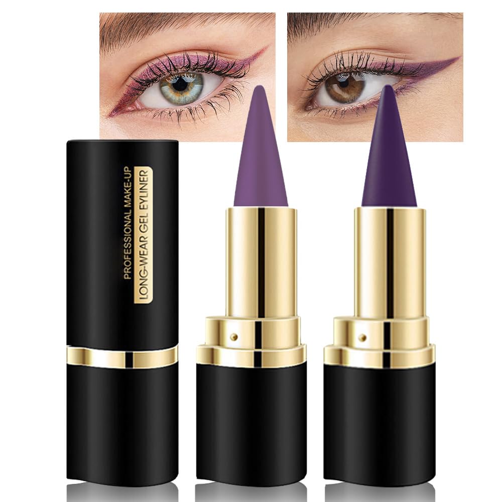 Kaely 2Pcs Light Dark Purple Angled Gel Eyeliner Pencil, Violet Lavender Plum Eyeliner for Older Women, Face Paint Eye Black Stick Waterproof Smudge Proof, Gothic Halloween Makeup