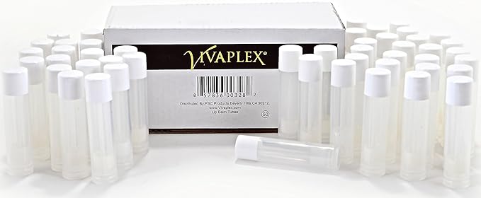 Vivaplex 50, Clear, Empty, 5.5 ml Lip Balm Tubes with White Caps