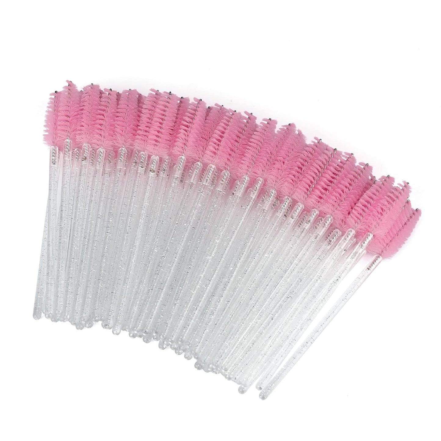 G2PLUS 100PCS Disposable Mascara Brushes, Crystal Lash Brush Makeup Kit, Adjustable Eyelash Spoolies for Eyelash Extensions, Eyebrow and Makeup (White + Pink)