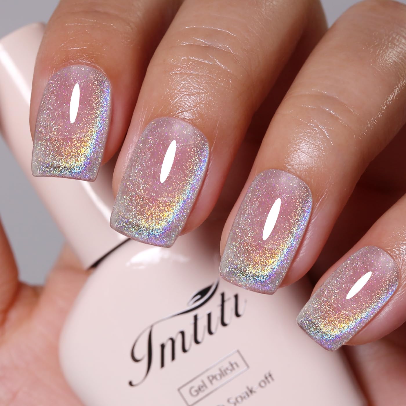 Imtiti Cat Eye Gel Nail Polish, Rainbow Holographic Magnetic Nail Gel Polish With Magnet Glittery Iridescent Galaxy Spring Summer Kit Soak Off UV Led 10ML