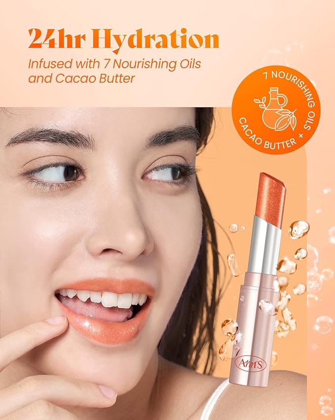 AMTS Tinted Lip Balm - Sunset Lights | Hydrating Glitter Lipstick | Pearl Shimmering Daily Lip Makeup for dry, cracked, chapped lips | korean beauty Moisture Lip Tint