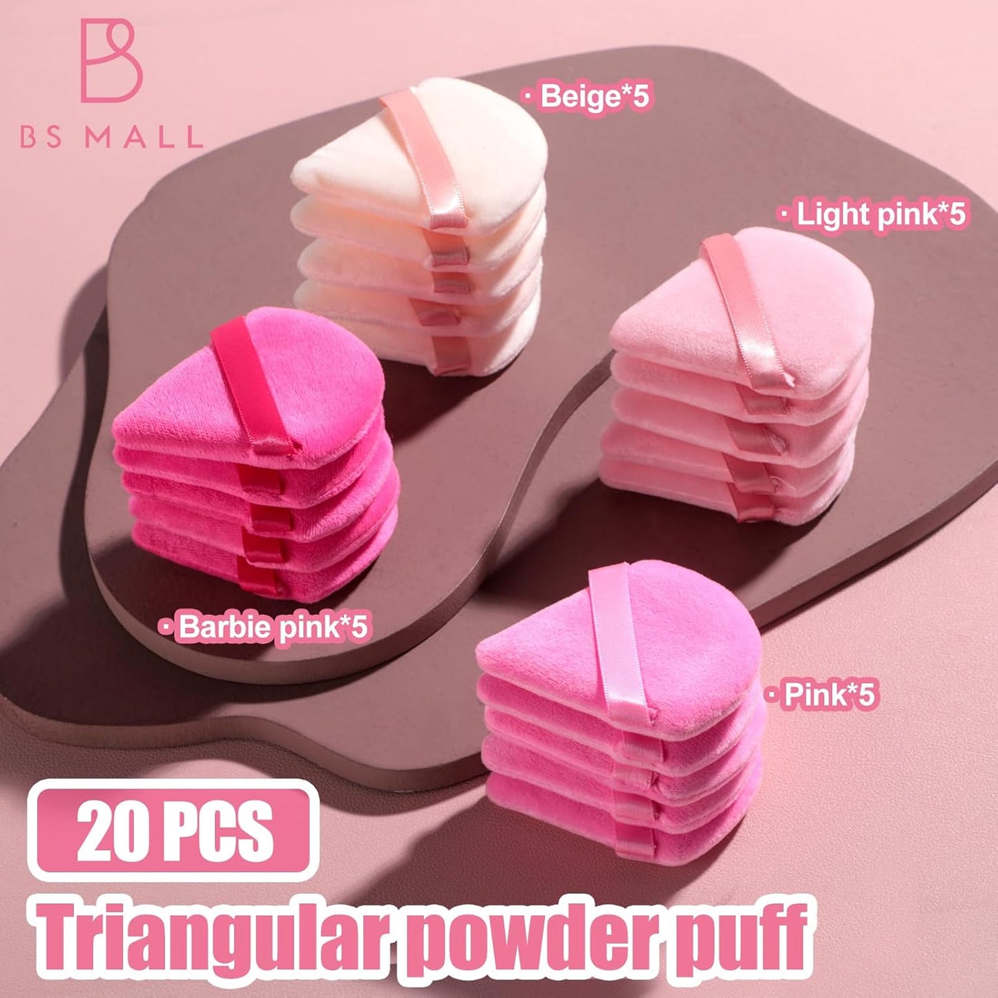 BS-MALL Makeup Sponge Set, Triangle Beauty Blender Puffs, 20 Pieces, Cosmetic Applicators (Pink)